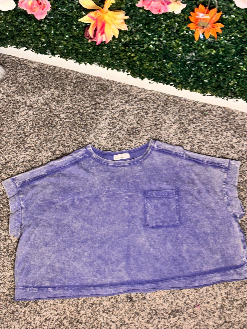 ZENANA  ACID Washed Purple Cropped Tee with Pocket